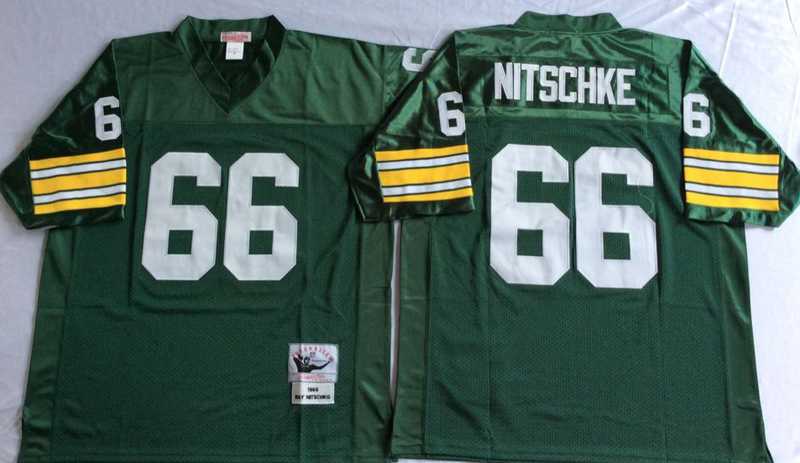 Packers 66 Ray Nitschke Green M&N Throwback Jersey->nfl m&n throwback->NFL Jersey